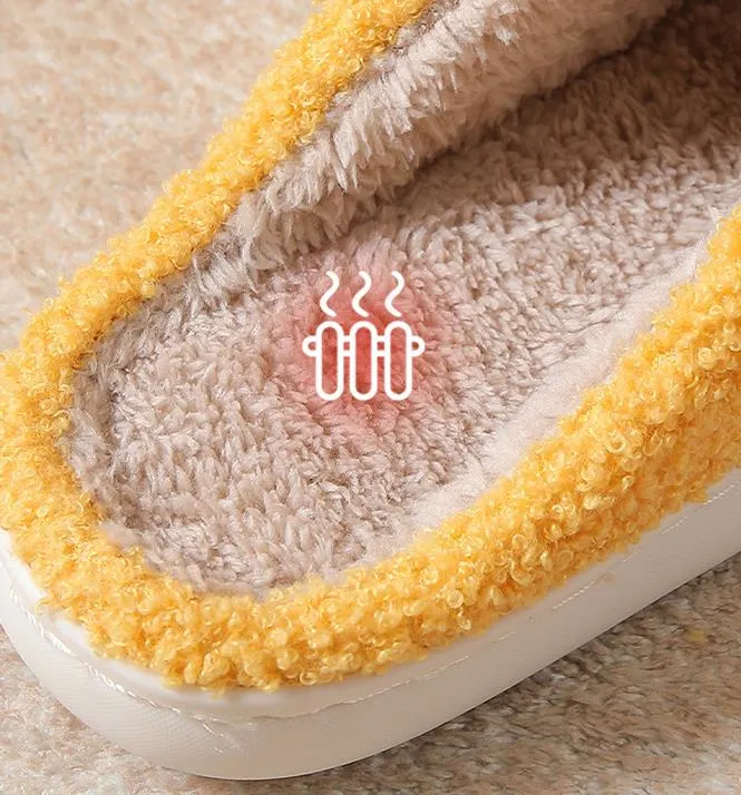 House Smiley Face Shoes Women Kawaii Cartoon Plush Winter Warm Cotton Indoor Funny Cute Fuzzy Floor Home Slippers Female