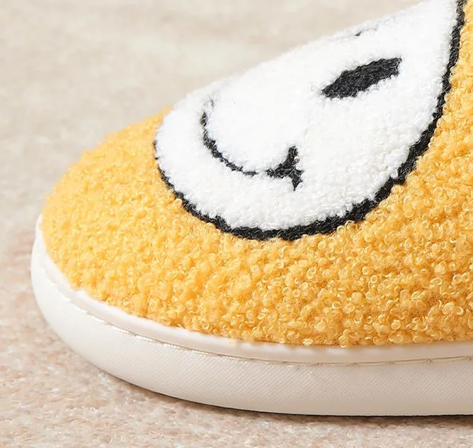 House Smiley Face Shoes Women Kawaii Cartoon Plush Winter Warm Cotton Indoor Funny Cute Fuzzy Floor Home Slippers Female